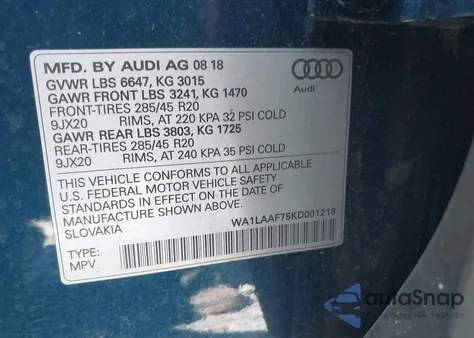 2019 Audi Q7 55 Premium/55 Se Premium из США, поврежденный, VIN WA1LAAF75KD001218